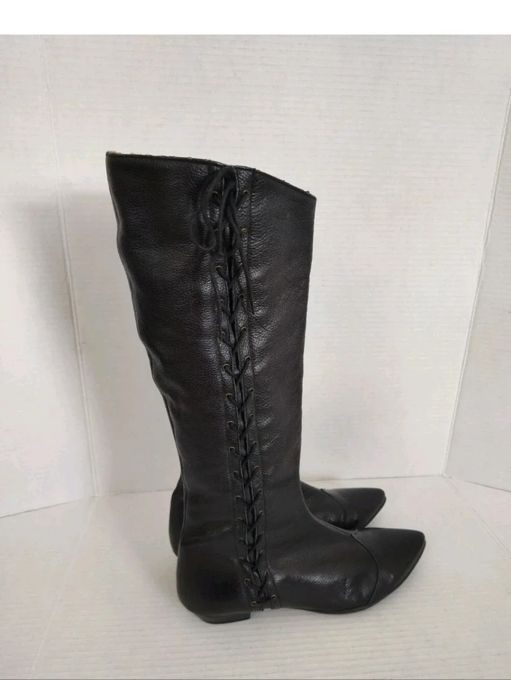 Web Shoemakers Women's Black Leather Tall Boots size 38 US 7.5-8 Zippered /Laces